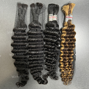 Fornitori capelli umani vergini alla rinfusa onda profonda Boho extension bagnati <span class=keywords><strong>e</strong></span> ondulati capelli intrecciati umani alla rinfusa senza trama - Product Image 2