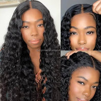 CLJ Perruques Lace Front Wig sans colle haute qualité en vison 8A 5X5 Hd, Deep Wave, avec frange