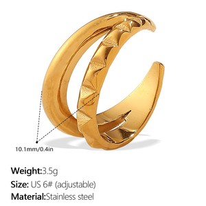 Gold Plated Stainless Steel Open <b>Ring</b> <b>Adjustable</b> Chain Link Geometric Signet Fashion Jewelry for Women - Product Image 4