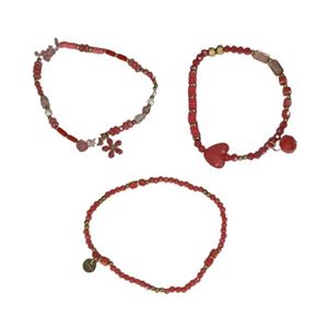 Fashion Beaded <b>Bracelets</b> <b>Set</b> Red Coral Stone PVD Gold Plating 316L Stainless Steel Sustainable Resistant Jewelry Gift - Product Image 1