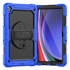 Silicone Hard Case For Samsung Galaxy Tab A9 Plus 11 Inch X210 X215 2023 Shoulder Strap Rotating Stand Built In Screen Protector