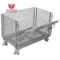 Conteneur en métal pliable robuste pour entrepôt, avec couvercle, en treillis métallique