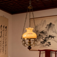 Suspension à motif floral de lustre en céramique chinoise de style vintage avec abat-jour en verre à hauteur réglable