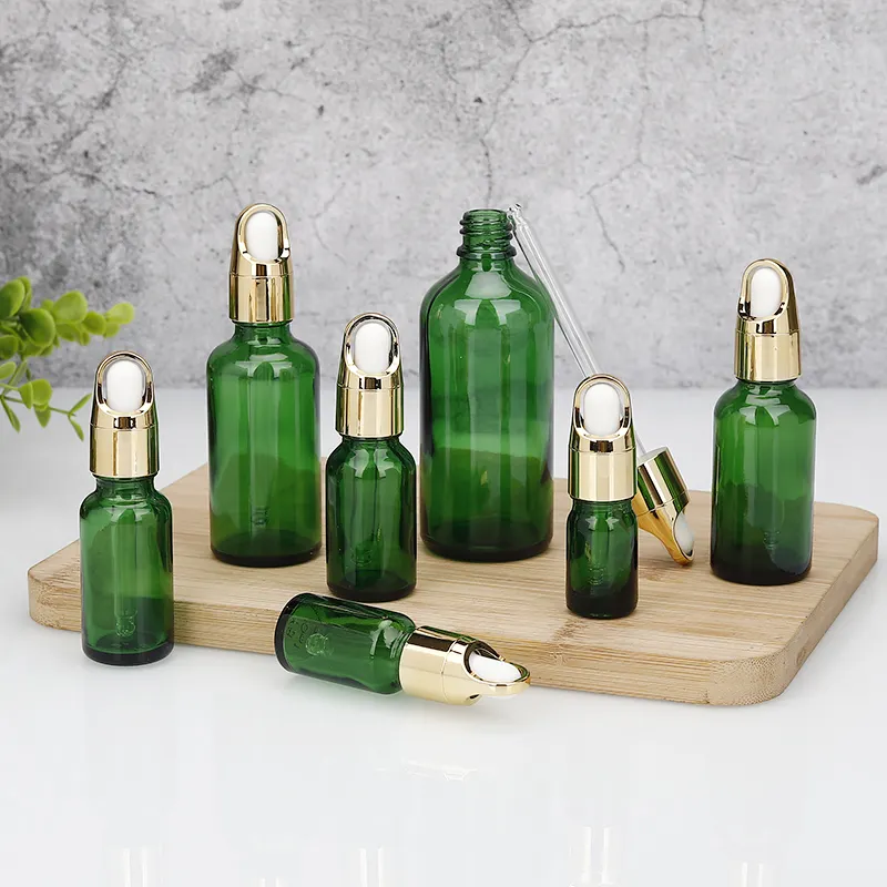 30ml 60ml 100ml Green Glass Face Oil Dropper Bottle Empty 1 Oz 2 Oz Empty Glass Bottle With Dropper Essential Oil Glass Bottle