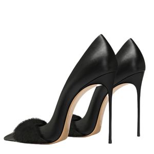 Chaussures à talons hauts et fins pour femmes, grande taille 47, sexy, à bout pointu, sandales en fourrure, escarpins de soirée à coupe large pour femmes - Product Image 4