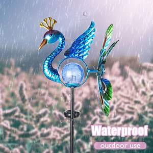 Peacock gió Spinners đầy màu sắc kim loại LED Vườn Cổ Phần đèn năng lượng mặt trời Powered với Glass nứt bóng - Product Image 2