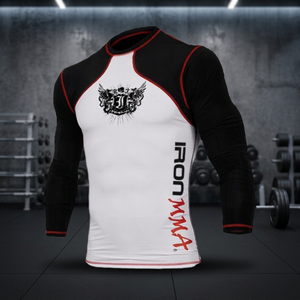 Ironpoint Compression Rash Guard Long Sleeve White Black Red MMA Martial Arts Spandex Heat-Transfer Printed Four-Way Stretch - Product Image 2