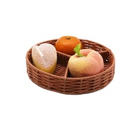 Plateau à collation rond tressé de qualité alimentaire avec compartiments, corbeille de rangement tressée pour fruits, noix et snacks pour table basse