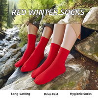 Chaussettes thermiques longues pour hommes en coton 100% rouge de qualité supérieure, jacquard, décontractées, avec logo, bordure du bas du mollet, antibactériennes, pour l'hiver, durables