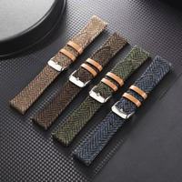 Tali Jam Tangan Gaya Baru Harris Tweed Berlapis Kulit Tali Jam Tangan Berkualitas Tinggi Lepas Cepat Universal Bahan Kain 18 20 22MM
