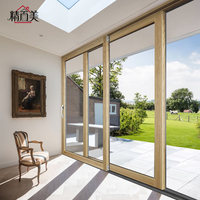 Porte coulissante en aluminium et bois, pleine hauteur, avec panneau de verre à grain de bois lisse personnalisé, cadre lumineux, pour patio intérieur