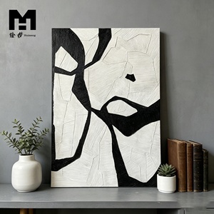 Décoration murale moderne en noir et blanc abstrait, <span class=keywords><strong>tissu</strong></span> texturé 3D, tricoté, peint à la main, <span class=keywords><strong>peinture</strong></span> murale décorative pour salon - Product Image 1