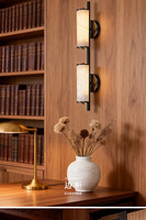 Applique murale LED double tête style Mid-Century Modern en marbre espagnol et métal noir doré pour chambre à coucher
