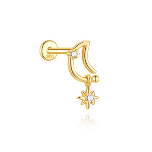 Pendiente de botón de plata de ley S925 chapado en oro de 18 quilates con circonita, parte trasera plana, para mujer, joyería clásica brillante para la oreja. - Product Image 4