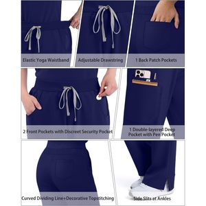 Ensemble de blouses médicales FOXA pour femmes, haut sans manches à col montant, pantalon droit, 11 poches, uniforme médical, usage hospitalier, ceinture yoga - Product Image 3