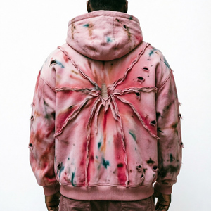 เสื้อแจ็คเก็ตซิปแบบวินเทจผ้าเฟรนช์เทอร์รี่ปักลาย 3 มิติ พร้อมแผ่นปะลายพิมพ์สีขาวซีดแบบย้อนยุค - Product Image 2