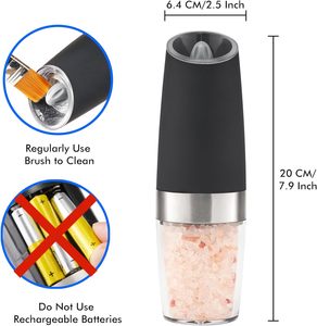 重力自动电动盐胡椒研磨器套装 电池供电 蓝色 LED 灯 一对手操作 调节粗细 - Product Image 2