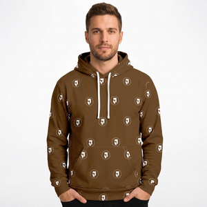 Men's Brown Hooded Sweatshirt All Printed Logo Pattern Regular Fit Casual <b>Knitted</b> Cotton Pocket Digital Printing Embroidered - Product Image 1