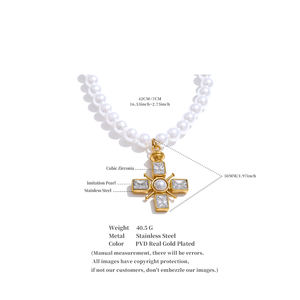 JINYOU-Collier élégant en acier inoxydable plaqué or 18 carats avec pendentif en forme de croix et de zircon cubique, chaîne de perles, cadeau, 965 - Product Image 6