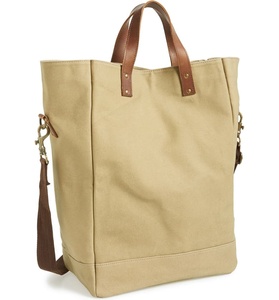 Shopping Bag in tela cerata fatta a mano con manici in pelle con motivo a lettera e tasca interna - Product Image 3