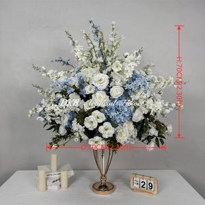 Centres de table de mariage populaires, boule de fleurs artificielles en soie bleue et blanche réaliste, faite à la main, moderne, 70 cm, pour la décoration de table de mariage - Product Image 2