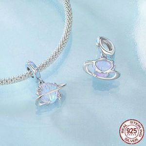 Miles de unidades en stock: Abalorio de plata de ley S925 con piedra azul brillante, diseño de sol y luna, para pulsera de 3 mm, joyería fina. - Product Image 5