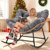 Chaise à bascule tressée de style métallique, résistante à une charge de 17,5 kg, avec coussin beige