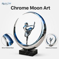 Sculpture de ballerine en acier inoxydable, figurine de danseuse de ballet, statue en forme de croissant de lune polie miroir, fabrication sur mesure