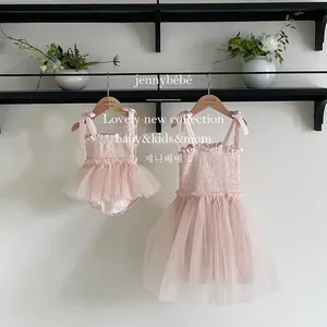C1002 Body d'été à bretelles pour bébé Robe de ballet en maille pour princesse Jolie fille Vêtements pour bébé à la mode Combinaison tutu rose grenouillère