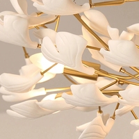 Lustre LED de luxe nordique pour escalier d'hôtel salle à manger salon chambre feuilles de Ginkgo Design suspension matériau en verre