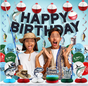 Decoración para Fiesta <span class=keywords><strong>de</strong></span> <span class=keywords><strong>Cumpleaños</strong></span> <span class=keywords><strong>de</strong></span> Pesca: Pancarta Colgante, Banderines, Espirales, Guirnaldas, Adornos <span class=keywords><strong>de</strong></span> Panal, Decoración para <span class=keywords><strong>Pastel</strong></span>, Globos Impresos y Suministros - Product Image 3