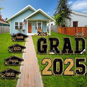 Lot de panneaux de jardin pour la remise des diplômes et <span class=keywords><strong>anniversaire</strong></span> 2026, noir et or, grands piquets de jardin, décorations de félicitations pour les fêtes - Product Image 6