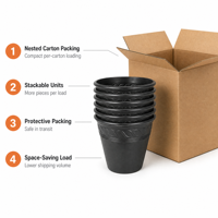 Pot Bunga Plastik Bulat Motif Anyaman Hitam Matte, Dapat Ditumpuk, Hemat Tempat, Grosir, Tahan Lama untuk Rumah Kaca