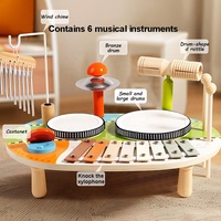 6 in 1 Montessori Wooden Musical Instruments Drum Play Kit Multi-function Wood Percussion Instruments Music Table Musical Toy