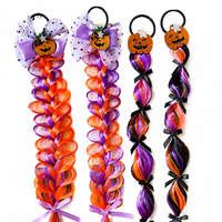 Extensions de cheveux pour enfants pour Halloween avec nœuds élastiques à motifs citrouille, chauve-souris, crâne, tresses colorées pour filles