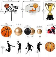 Lot de 25 décorations de gâteau d'anniversaire sur le thème du basketball : panier, trophée, baskets, joueur – Fournitures de fête