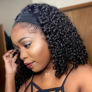 Perruque Bob à Bandeau Sans Colle en Cheveux Humains Remy Brésiliens Frisés Crépus de 14 Pouces, Personnalisée en Gros, Densité 200%, Noire, pour Femmes - Product Image 5