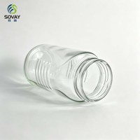 Pot en verre transparent de 330 ml, haut et côtelé, avec couvercle métallique à vis, idéal pour le miel, la confiture, la sauce chili et l'emballage alimentaire