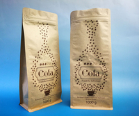 Sachet d'emballage personnalisé en papier kraft bleu 250g pour café et thé, avec valve et fermeture éclair, fond plat