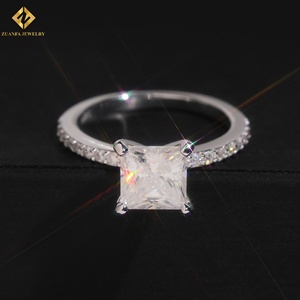 High Quality Princess Cut Moissanite Engagement <b>Ring</b> 925 <b>Silver</b> Rhodium Plated Pave Setting Classic Women's <b>Emerald</b> Cut Band - Product Image 1