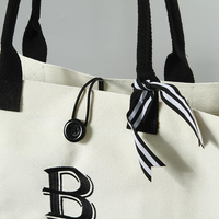 Tas Belanja Kanvas Tahan Air yang Kokoh dengan Logo yang Dapat Disesuaikan, Ramah Lingkungan, Desain Kontras Patchwork Hitam Putih, Tas Jinjing Kanvas