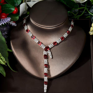 HIBRIDE nijerya kadınlar için 2 adet kolye ve küpe seti gelin düğün AAA kübik zirkonya yeşil renk takı seti bijoux N-1013 - Product Image 4