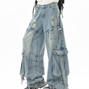 Jeans de Mezclilla Vintage de Alta Calidad para Hombre, Corte Recto, Estilo Boyfriend, Cintura Media, Estilo Y2K, Hip-Hop, Holgados, Bordados, con Múltiples Bolsillos - Product Image 4