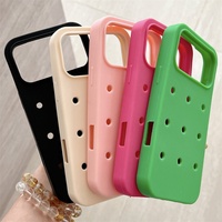 Coques de téléphone portable en silicone multicolores tendance avec trous DIY pour iPhone 14/15/16 Pro Max, décoration de charms pour coque de téléphone