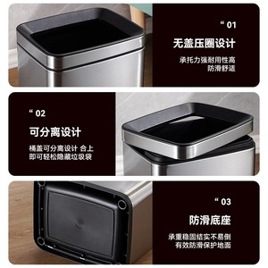 Contenedores de basura de acero inoxidable de gran capacidad, accionados con el pie, para toallas de mano en lugares públicos, incluyendo hoteles. - Product Image 5