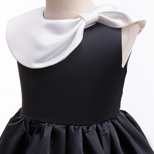 <span class=keywords><strong>Elegante</strong></span> abito da ballo in raso nero con colletto <span class=keywords><strong>bianco</strong></span> fiocco <span class=keywords><strong>vestito</strong></span> da ragazze di fiori per matrimoni compleanni occasioni speciali - Product Image 3