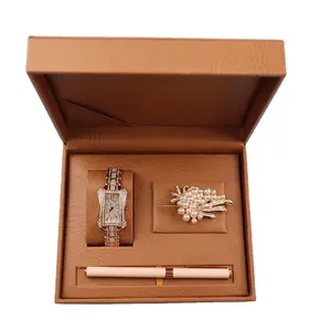 OEM โลโก้สีทองดูไบที่นิยมผู้หญิงหรูหรานาฬิกาชุดของขวัญสำหรับงานแต่งงาน