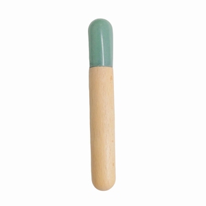 Bâton de massage en aventurine verte naturelle, quartz rose et obsidienne noire avec manche en bois, pierre ronde pour l'acupression et les soins de la peau - Product Image 2