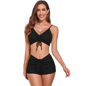 Ribbed <b>Bikini</b> Swimsuit 2 Piece <b>Set</b> Plunge Neck Quick Dry Women's Swimwear For Swimming And Water Sports - Product Image 5