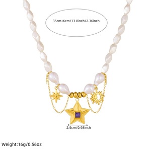 European American Sweet Cool Girl Star Necklace Imitation Pearl Gold Plated Purple Stone Party Fashion Jewelry - Product Image 4